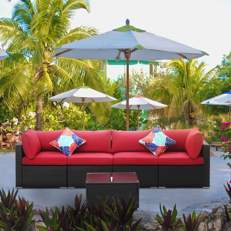 Longshore Tides Troy Patio Furniture 5 Piece Rattan Sectional Seating